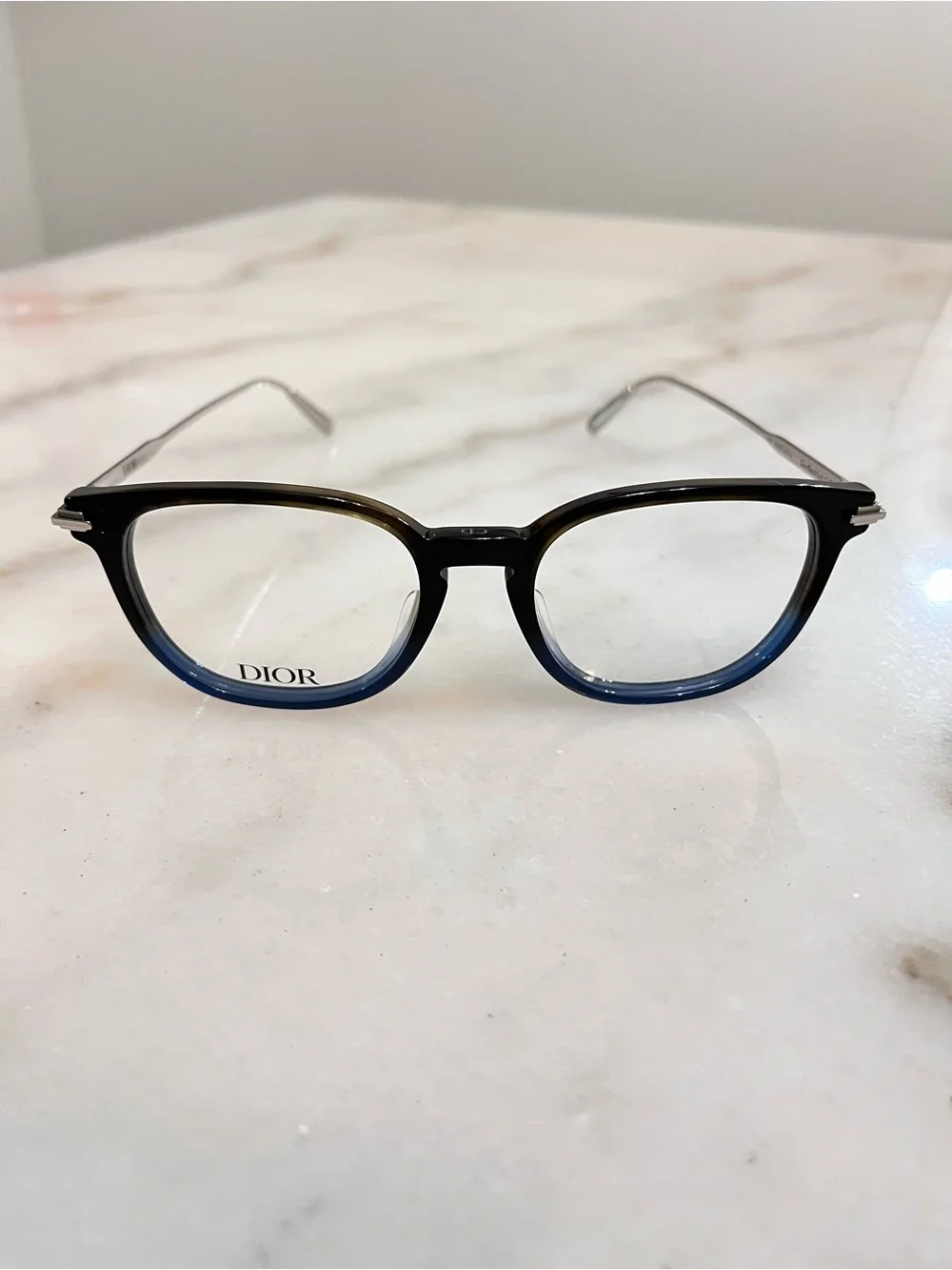 Dior Unisex Black-to-Blue Ombre Round Optical Glasses